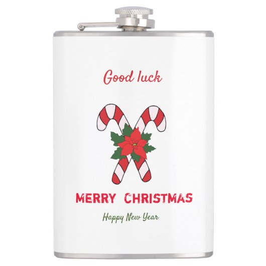 Kute Minimalist Kerstmis en Nieuwjaar Happy Heupfles (Voorkant)