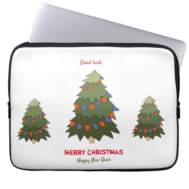 Kute Minimalist Kerstmis en Nieuwjaar Happy Laptop Sleeve (Voorkant)