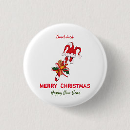 Kute Minimalist Kerstmis en Nieuwjaar Happy Ronde Button 3,2 Cm