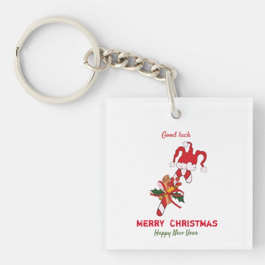 Kute Minimalist Kerstmis en Nieuwjaar Happy Sleutelhanger (voorkant)