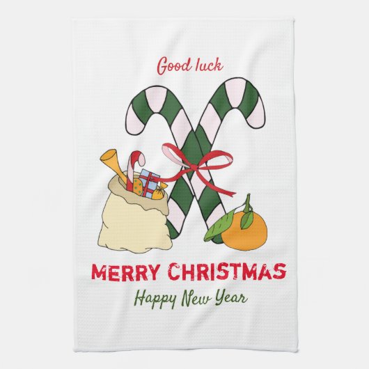 Kute Minimalist Kerstmis en Nieuwjaar Happy Theedoek (Verticaal)