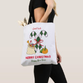 Kute Minimalist Kerstmis en Nieuwjaar Happy Tote Bag (Dichtbij)