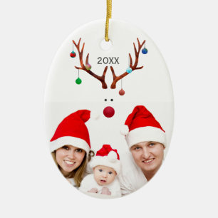 Kute Minimalist Reindekerstafoto Keramisch Ornament