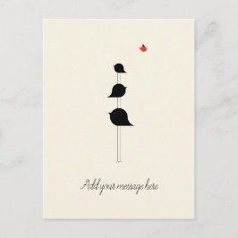 Kute minimalistische vogeltrek zwarte rode tekenin briefkaart