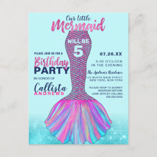 Kute Mint Blue Pink Mermaid Tail Glitter Birthday Uitnodiging Briefkaart