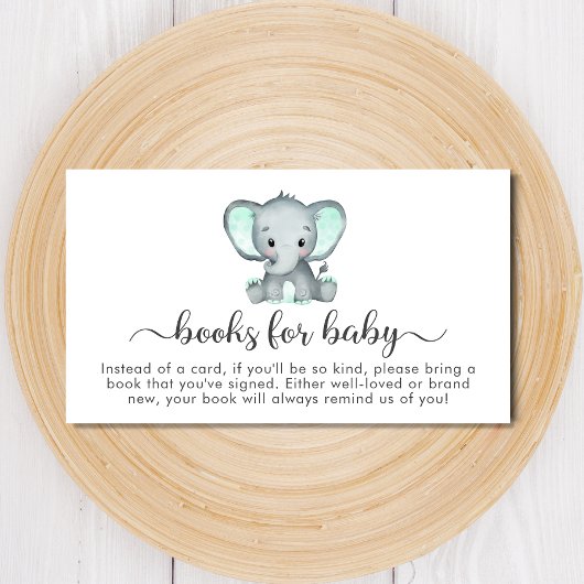 Kute Mint Elephant Books for Baby shower Informatiekaartje