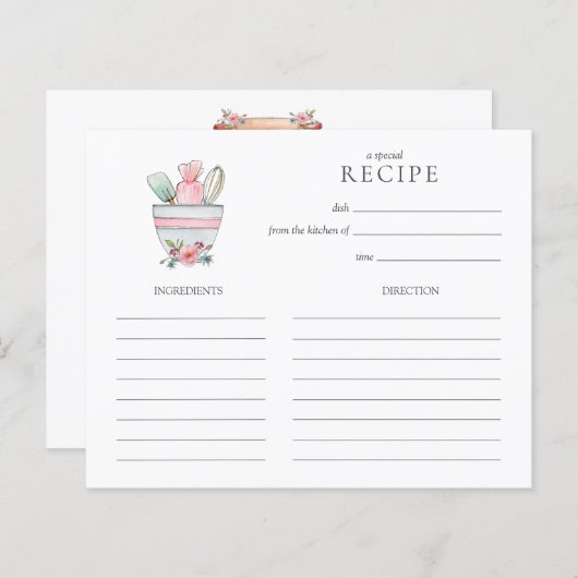 Kute mixing bowl met gereedschap Recipe card (Voorkant / Achterkant)