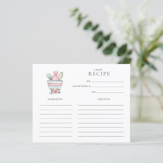 Kute mixing bowl met gereedschap Recipe card (Staand voorkant)