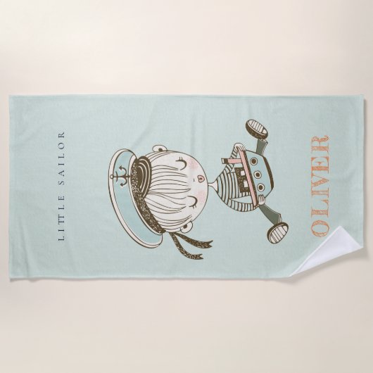 Kute Modern Aqua Blue Boys Little Sailor Nautical Strandlaken (Voorkant)