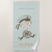 Kute Modern Aqua Blue Boys Little Sailor Nautical Strandlaken (Voorkant)