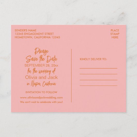 Kute Modern Minimalistisch Oranje Roze sparen de D Briefkaart (Achterkant)