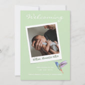 Kute Modern Sage Instant Photo Baby Birth Aankondiging (Voorkant)