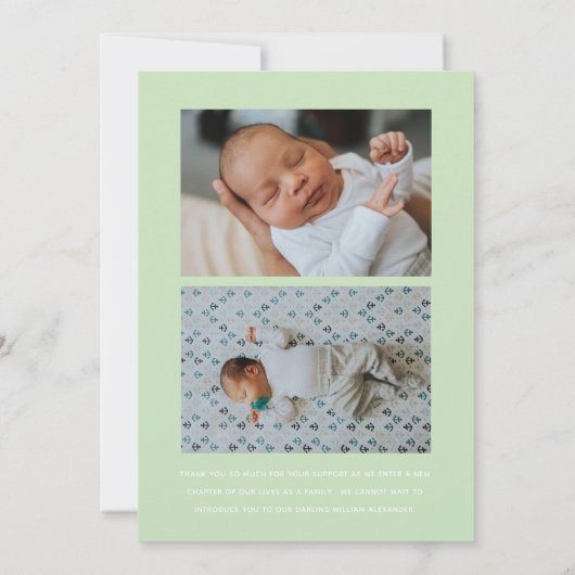 Kute Modern Sage Instant Photo Baby Birth Aankondiging (Achterkant)