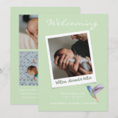Kute Modern Sage Instant Photo Baby Birth Aankondiging (Voorkant / Achterkant)