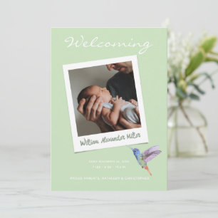 Kute Modern Sage Instant Photo Baby Birth Aankondiging