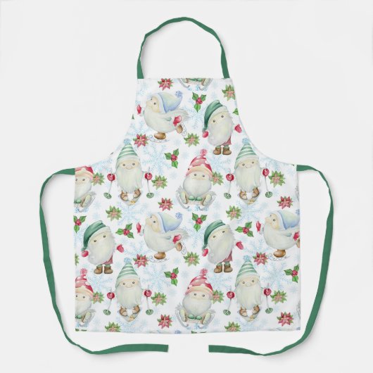Kute moderne kerstFeestdagen Waterverf Gnomen Schort (Voorkant)