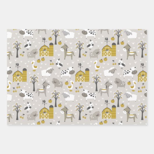 Kute moderne landbouwhuisdieren inpakpapier vel (Voorkant)