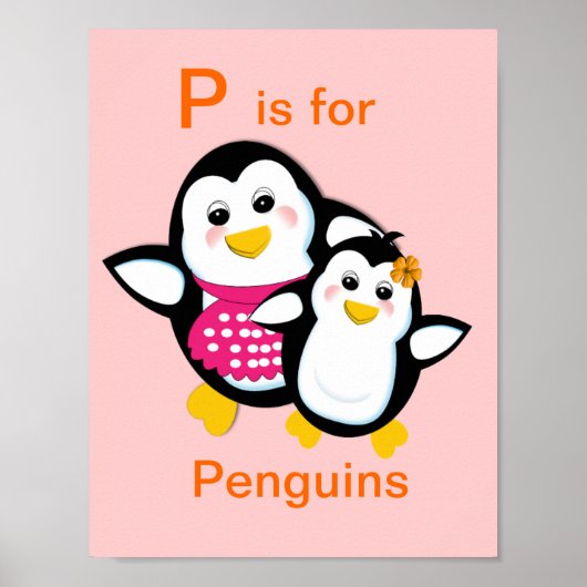 Kute moeder en Baby Penguin Alphabet Letter-P Poster (Voorkant)