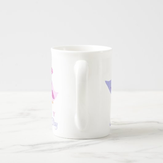 Kute moeder- en kindvogels moederdag porselein kop (Achterkant)