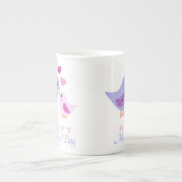 Kute moeder- en kindvogels moederdag porselein kop