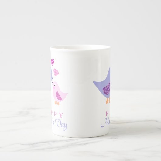 Kute moeder- en kindvogels moederdag porselein kop (Voorkant)