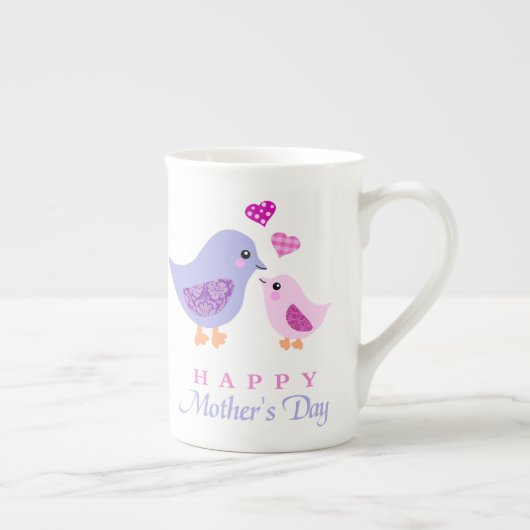 Kute moeder- en kindvogels moederdag porselein kop (Rechts)
