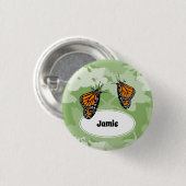 Kute Monarch Butterfly Green Floral Name Button (Voorkant /achterkant)