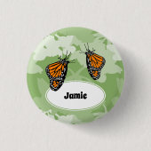 Kute Monarch Butterfly Green Floral Name Button (Voorkant)