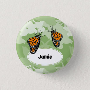 Kute Monarch Butterfly Green Floral Name Button