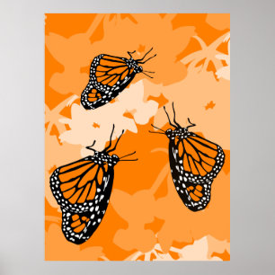 Kute Monarch Butterfly Trio on Swan Plant Poster
