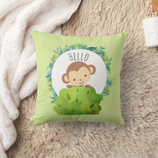 Kute Monkey die van achter op een Struik kijkt Hal Kussen (Deken)
