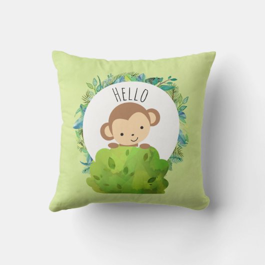 Kute Monkey die van achter op een Struik kijkt Hal Kussen (Achterkant)
