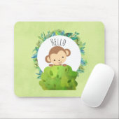 Kute Monkey die van achter op een Struik kijkt Hal Muismat (Met muis)