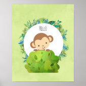 Kute Monkey die van achter op een Struik kijkt Hal Poster (Voorkant)