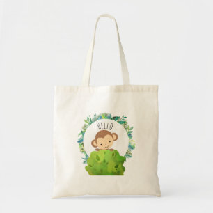 Kute Monkey die van achter op een Struik kijkt Hal Tote Bag