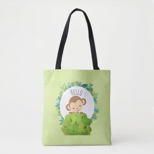 Kute Monkey die van achter op een Struik kijkt Hal Tote Bag (Voorkant)