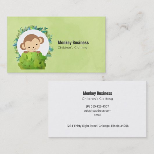 Kute Monkey die van achter op een Struik kijkt Visitekaartje (Voorkant / Achterkant)