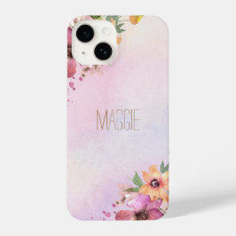 Kute monogrammen mooie florale waterverf roze iPhone 14 hoesje