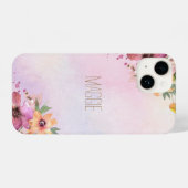 Kute monogrammen mooie florale waterverf roze iPhone hoesje (Achterkant horizontaal)