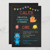 Kute Monster 1e verjaardag Chalkboard Banner Kaart (Voorkant / Achterkant)