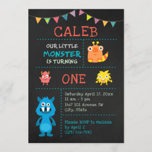 Kute Monster 1e verjaardag Chalkboard Banner Kaart