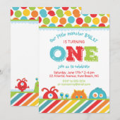 Kute monster 1e verjaardag kaart (Voorkant / Achterkant)