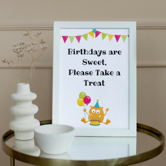 Kute Monster Birthday Party Sign Poster