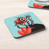 Kute monster met vier ogen Abstracte tulpen Bier Onderzetter (Linkerzijde)