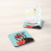 Kute monster met vier ogen Abstracte tulpen Bier Onderzetter (Rechterzijde)