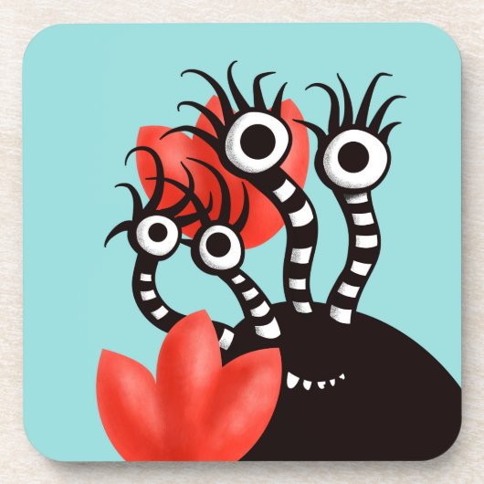Kute monster met vier ogen Abstracte tulpen Bier Onderzetter (Voorkant)
