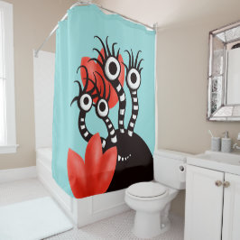 Kute monster met vier ogen Abstracte tulpen Kinder Douchegordijn