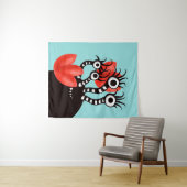 Kute monster met vier ogen Abstracte tulpen Kinder Wandkleed (In Situ (horizontaal))