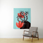 Kute monster met vier ogen Abstracte tulpen Kinder Wandkleed (In situ)