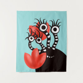 Kute monster met vier ogen Abstracte tulpen Kinder Wandkleed